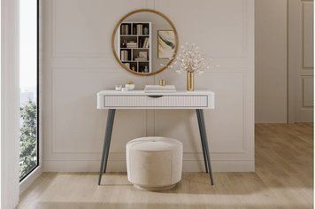 Стіл туалетний Lante 1S/100 Білий з 1 шухлядою і чорними ніжками 1S/100 БЧН фото